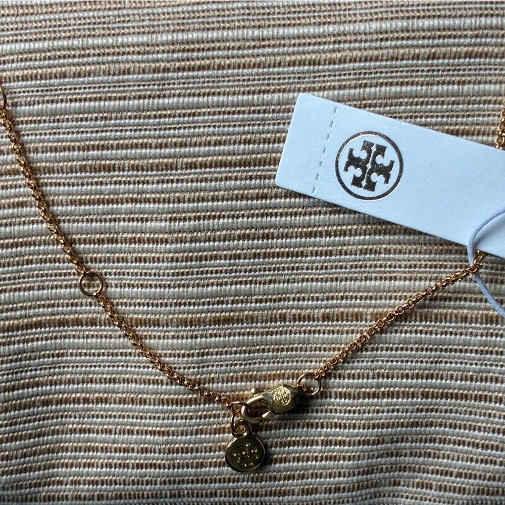 Tory Burch Gold Mother of Pearl Hexagon Pendant Necklace NWT